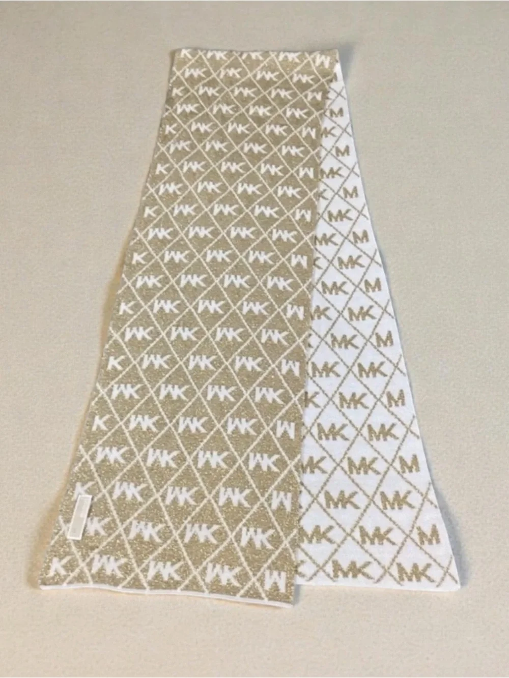 MICHAEL Michael Kors Signature Logo Sparkly Glittery Gold & Cream Colored Scarf